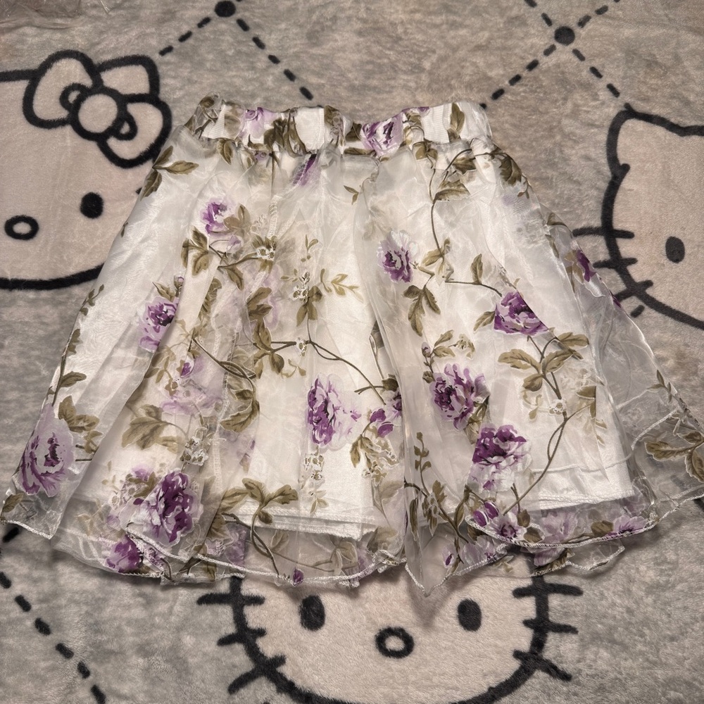Purple Floral Organza Mini Skirt XS